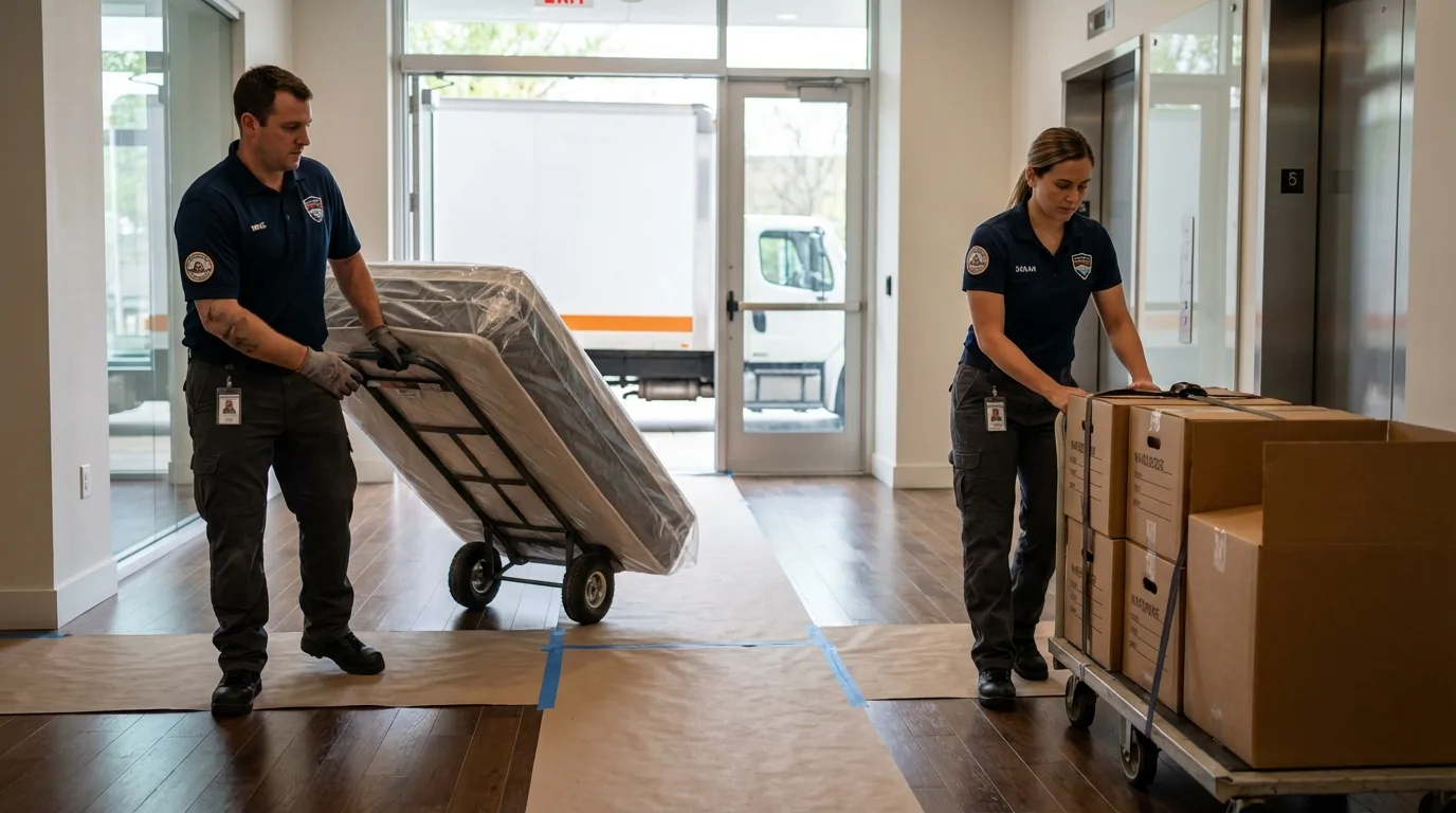 Professional apartment movers loading elevator in Bardwell, KY