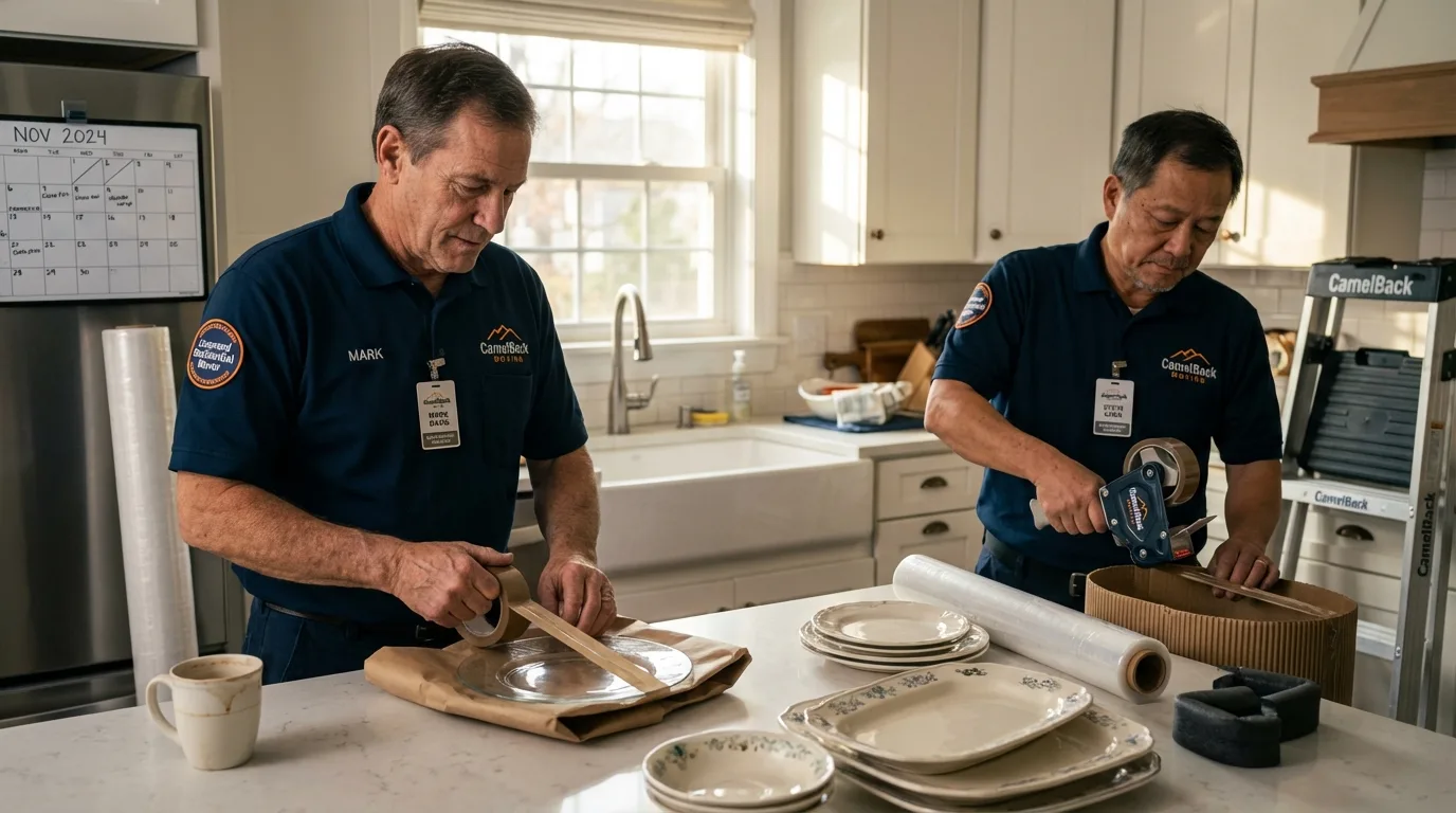 Professional crew packing kitchen dishware in Bardwell, KY